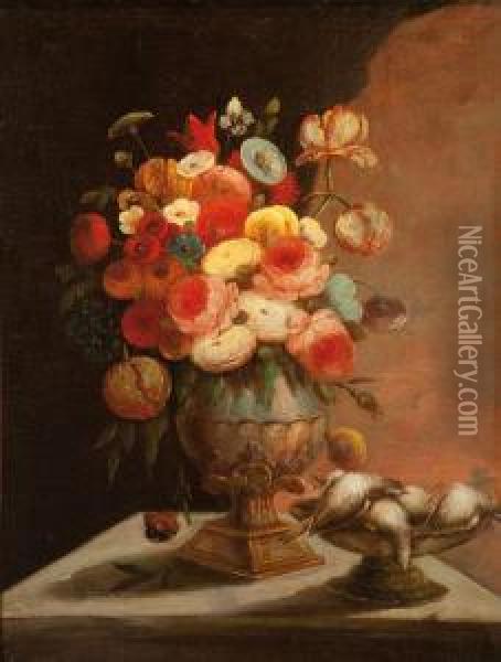 Bodegon De Flores Y Aves Oil Painting - Victor Morelli