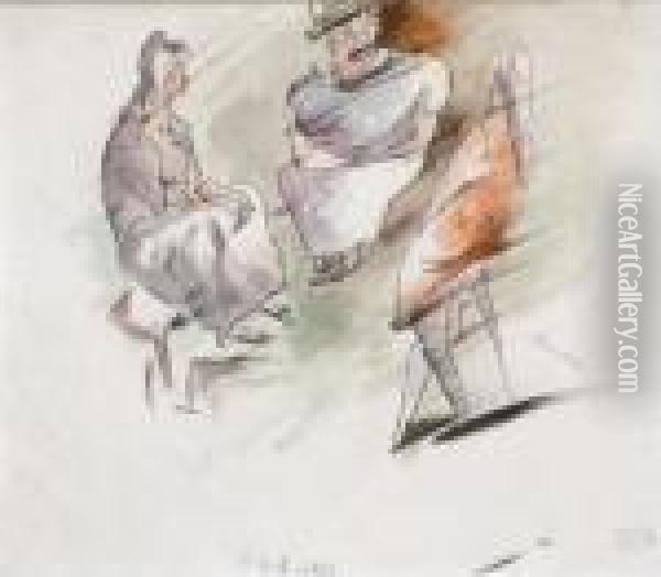 Conversation. Oil Painting - Jules Pascin