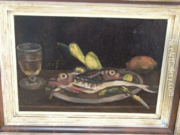 Still Life With Fish Oil Painting - Henri Le Fauconnier