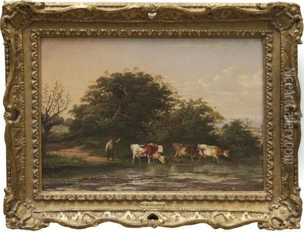 Cattle Watering With Herder Oil Painting - Edwin H., Boddington Jnr.