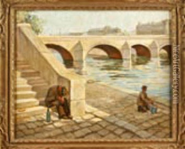 Szene Am Pont Neuf Oil Painting - Marcel Hess