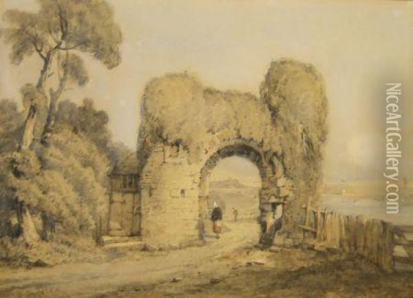 Figures By An Ancient Gateway Oil Painting - John Saddler