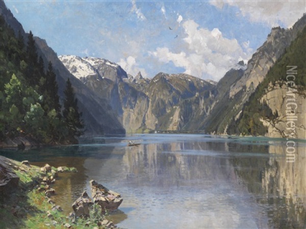 Der Konigssee Oil Painting - Otto Struetzel