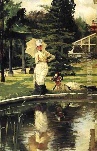 In an English Garden Oil Painting - James Jacques Joseph Tissot