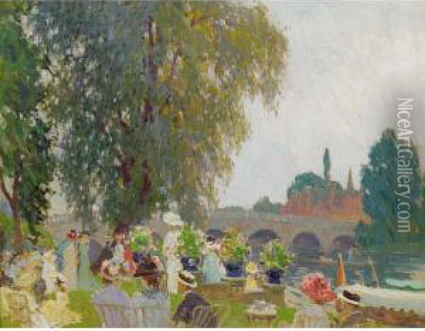 The Garden And Bridge At Sonning Oil Painting - William Samuel Horton