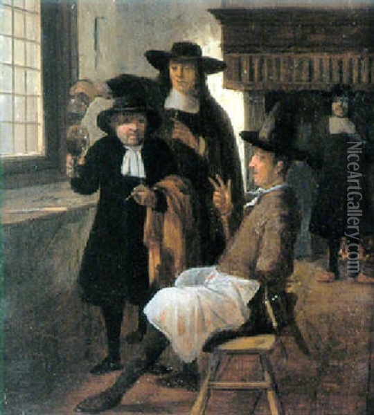An Interior With Three Men Drinking And Another By A Fireplace Beyond Oil Painting - Job Adriaensz Berckheyde