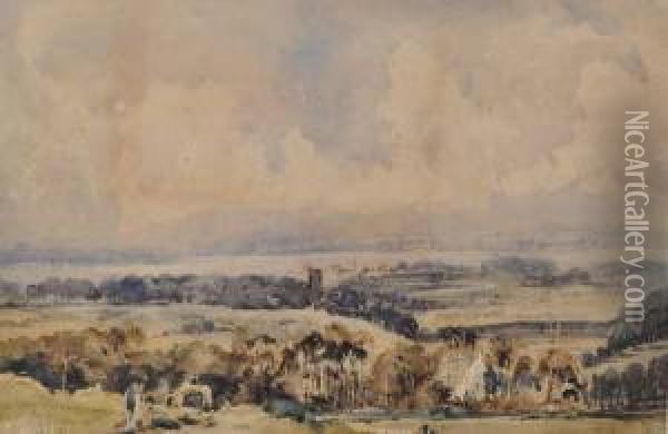 Extensive Landscapeview Oil Painting - Alfred William Rich