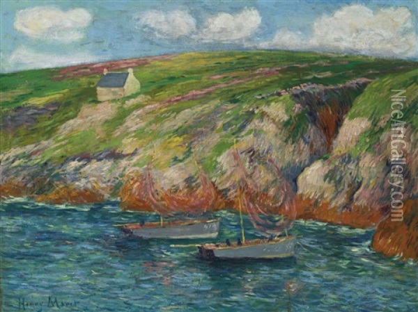 Barques De Peche Pres De La Cote Bretonne Oil Painting - Henry Moret