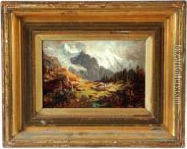 Mountain Landscape With Small House At Center Oil Painting - Karl Julius Rose