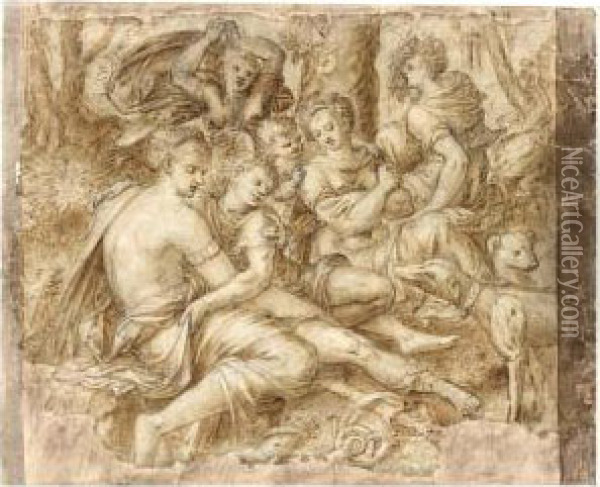 Venus And Adonis Oil Painting - Frans I Vriendt (Frans Floris)
