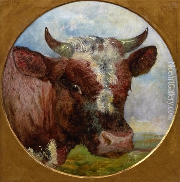 Head Of A Bull Oil Painting - William Huggins