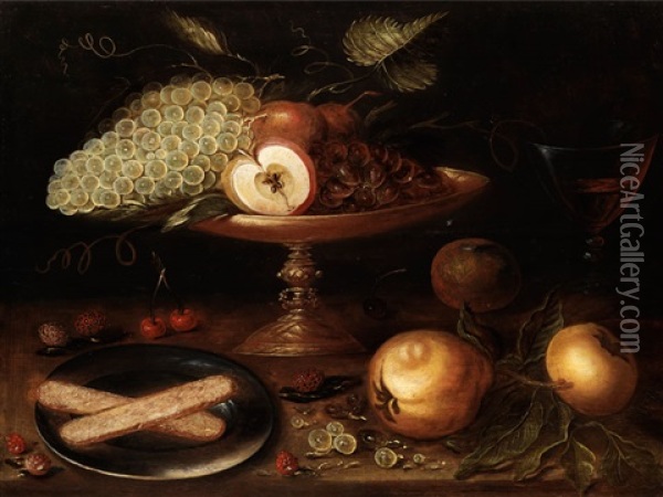 Stilleben Mit Prunkschale Und Fruchten Oil Painting - Jacob Oost the Elder