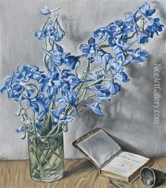 Stillleben Mit Blumen, Buch Und Glocke Oil Painting - Francois Emile Barraud