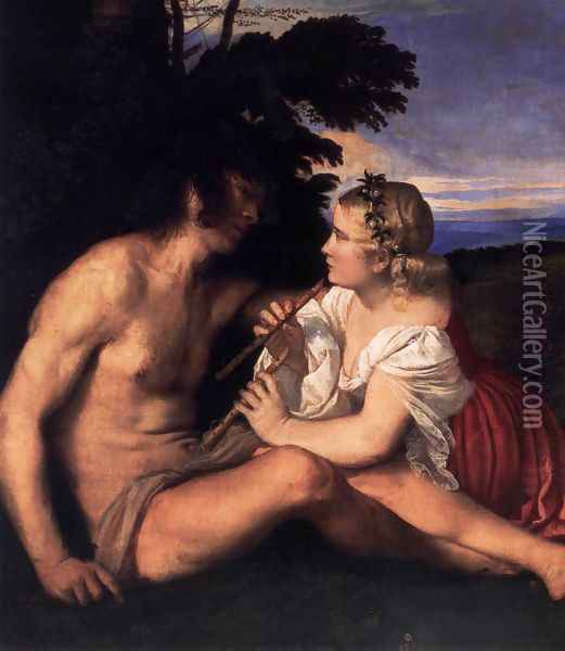 The Three Ages of Man (detail 1) Oil Painting - Tiziano Vecellio (Titian)