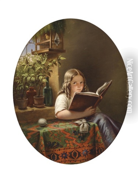 Lesendes Madchen (after Johann Georg Meyer Von Bremens) Oil Painting - Eduard Klieber