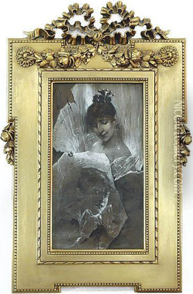 Trzy Glowki Kobiece - En Grisaille Oil Painting - Franciszek Zmurko