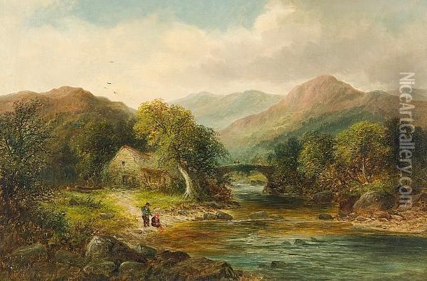 Old Water Mill, On The Lledr, Bettws-y-coed, North Wales Oil Painting - William Ellis