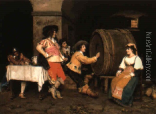 Merrymaking In A Tavern Oil Painting - Federico Andreotti