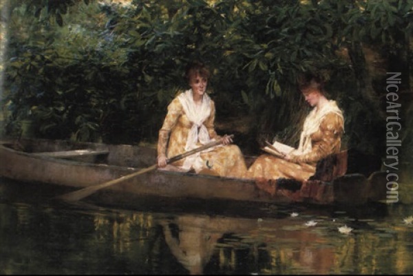 Women In A Rwoboat Oil Painting - Francis Coates Jones