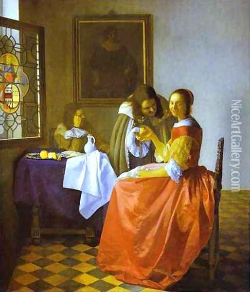 Woman And Two Man 1659-1660 Oil Painting - Jan Vermeer Van Delft