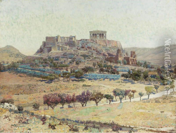 Acropolis From The Altar Of Zeus Oil Painting - Charles Gifford Dyer
