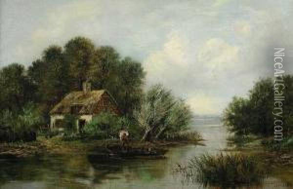 On The Thamesnear Chertsey Oil Painting - Johann Thorn Prikker