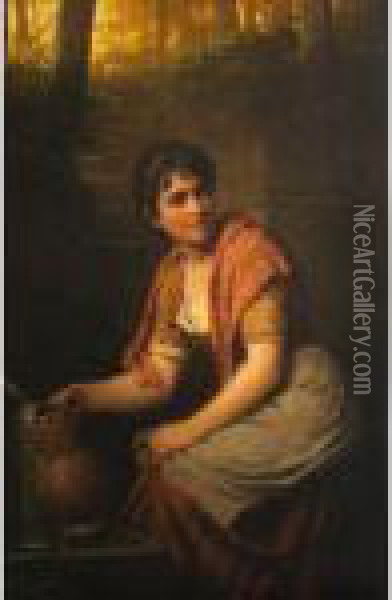 Woman Filling A Water Jug Oil Painting - Meyer Georg von Bremen