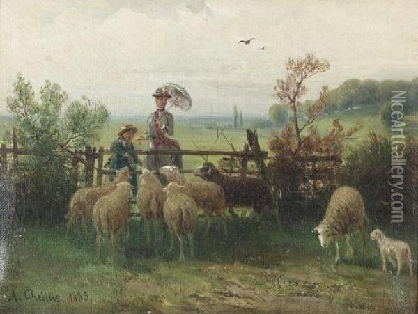 Sommerliche Partie Auf Dem Land. Oil Painting - Adolf Chelius