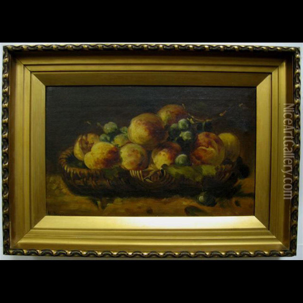 Still Life - Peaches And Grapes Oil Painting - H. Donaldson
