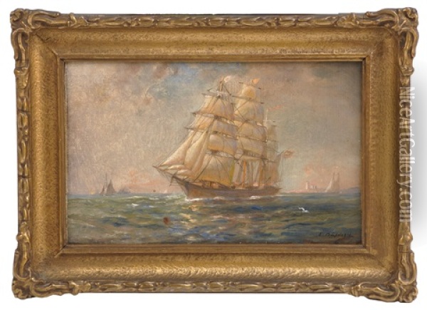 Clipper Ship Under Sail Oil Painting - Lemuel D. Eldred