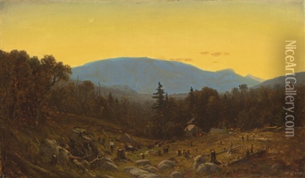 A Sketch Of Hunter Mountain, Catskills (twilight On Hunter Mountain) Oil Painting - Sanford Robinson Gifford