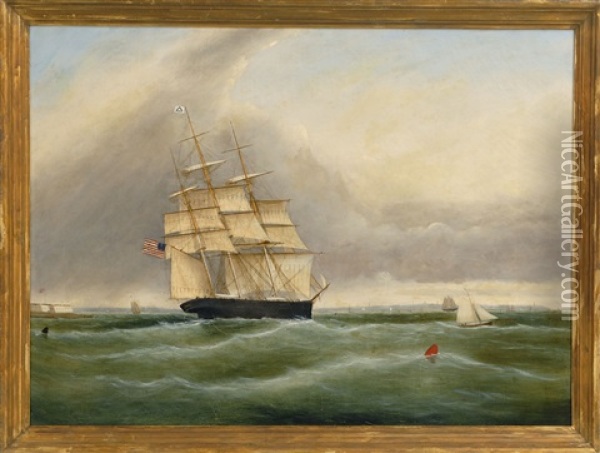 Ship Entering Boston Harbor With Fort Independence And Castle Island On The Port Side Oil Painting - Clement Drew