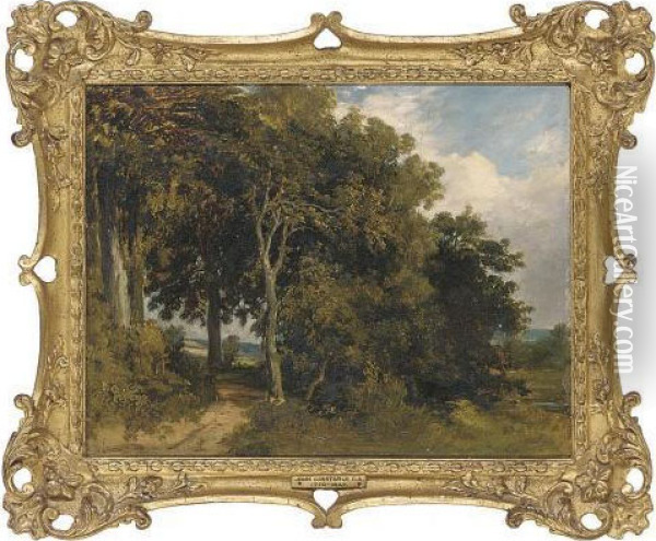 A Track Through A Wooded Landscape Oil Painting - Lionel Constable