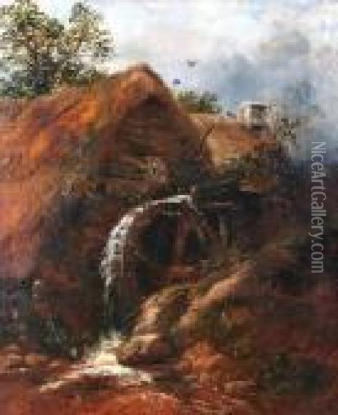 View Of A Watermill Oil Painting - Thomas Whittle