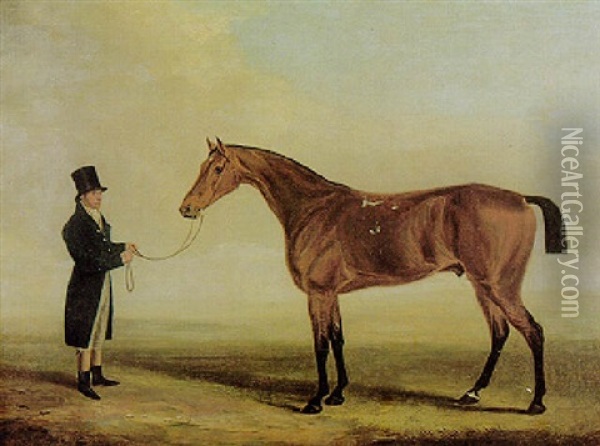 Banker, Racehorse Belonging To H.r.h. Duke Of York Oil Painting - Edwin Cooper