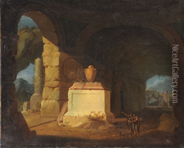 Classical Ruins Oil Painting - Etienne Allegrain