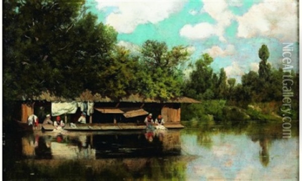 Les Lavandieres Oil Painting - Claude Francois Auguste Mesgrigny
