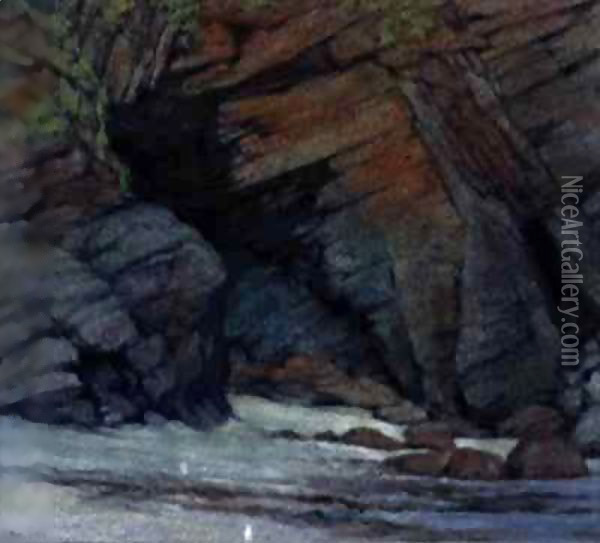 Rocks at Cadgwith, Cornwall Oil Painting - Alfred Lys Baldry