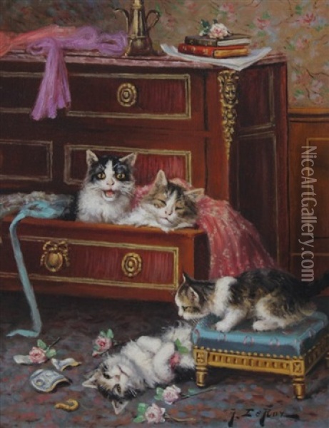 Jeunes Chats Oil Painting - Jules Leroy