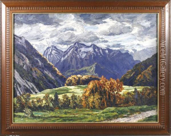 Fohnstimmung Im Herbst. Oberbayrisches Hochgebirge Oil Painting - Hugo Kreyssig