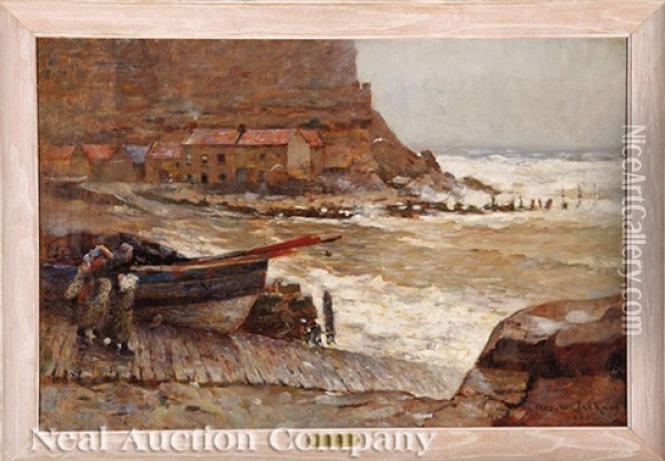 Harbor With Cliffs, Possibly Dover Oil Painting - Frederick William Jackson