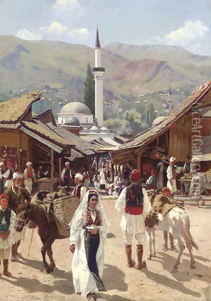 View of Bascarsija, Sarajevo Oil Painting - Franz Leo Ruben
