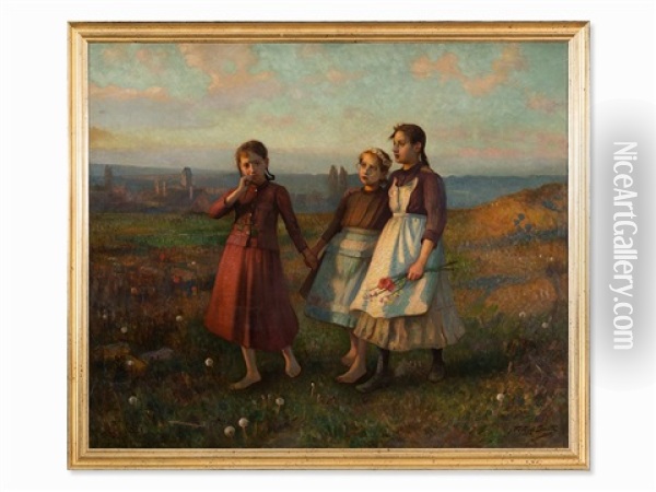 Girls In The Meadow Oil Painting - Carl Frithjof Smith