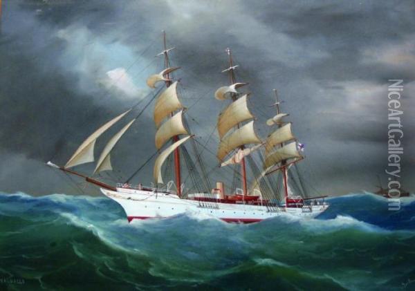 The Steam Yacht Valhalla Oil Painting - Antonio de Simone