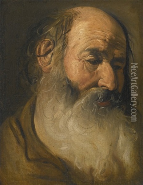 Head Of An Old Bearded Man Oil Painting - Georges de La Tour