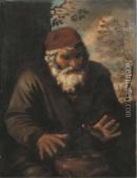 Vecchio Che Si Scalda Ad Un Braciere (allegoria Dell'inverno) Oil Painting - Pier Francesco Mola