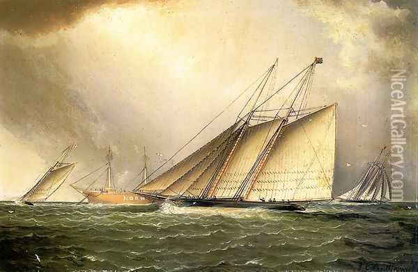 Yachts Rounding the Nore Light Ship in the English Channel Oil Painting - James E. Buttersworth