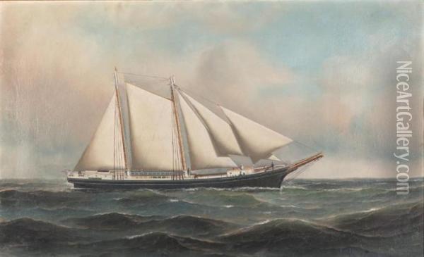 Pairof Views Of The Schooner John R. Bergen Oil Painting - Antonio Nicolo Gasparo Jacobsen