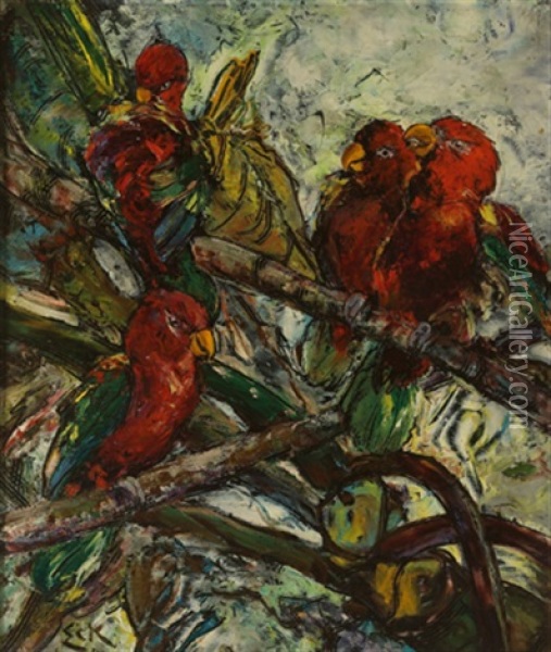Vier Papageien Oil Painting - Ernst Eck