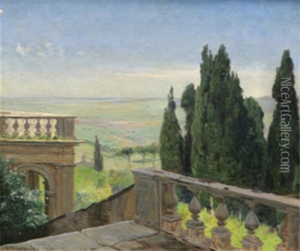 Villa D'este - Terassvy Fran Tivoli, Italien Oil Painting - Gottfried Kallstenius